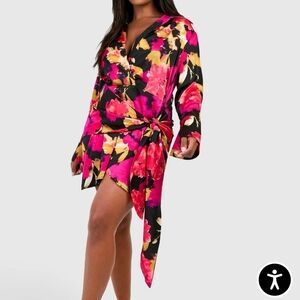 Boohoo Plus Vibrant Floral Wrap Dress